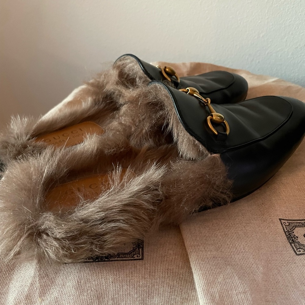 Gucci Princetown Shearling Leather Mules.  Size 8